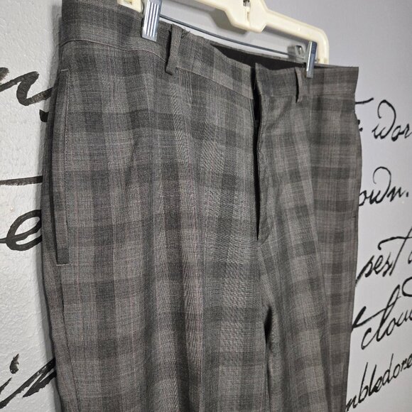 Men Rendezvous Ballin Gray Plaid Windowpane Wool Lined Dress Pants Slacks, 33W - Picture 2 of 7